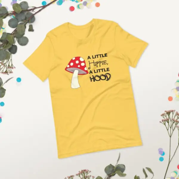 Hippie Hood Black Text Short-Sleeve Unisex T-Shirt - Image 15