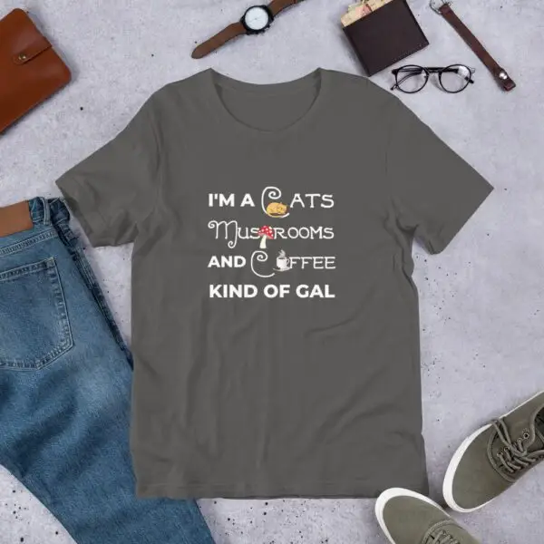 Cats, Mushrooms, Coffee Kinda Gal Short-Sleeve Unisex T-Shirt - Image 7