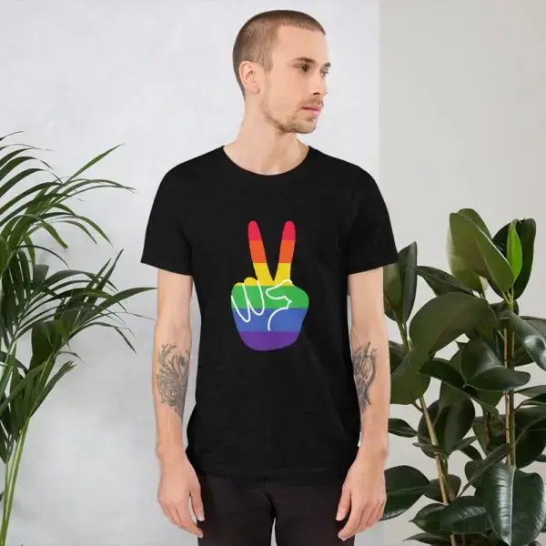 Peace & Gay LGBTQIA Pride Short-Sleeve Unisex T-Shirt - Image 2