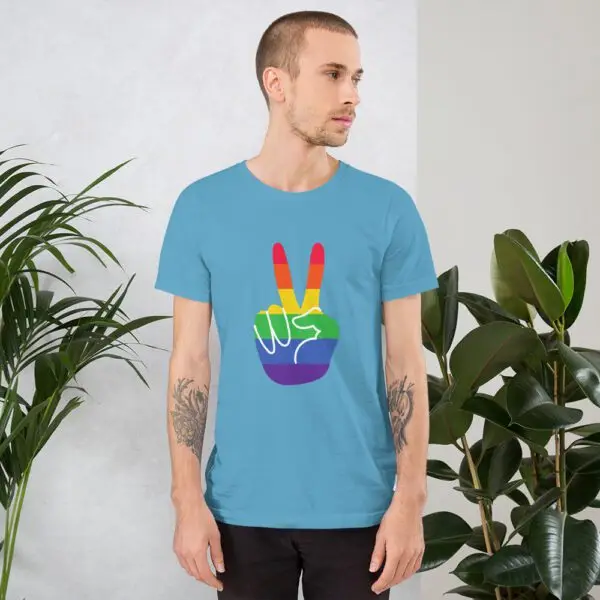 Peace & Gay LGBTQIA Pride Short-Sleeve Unisex T-Shirt - Image 7