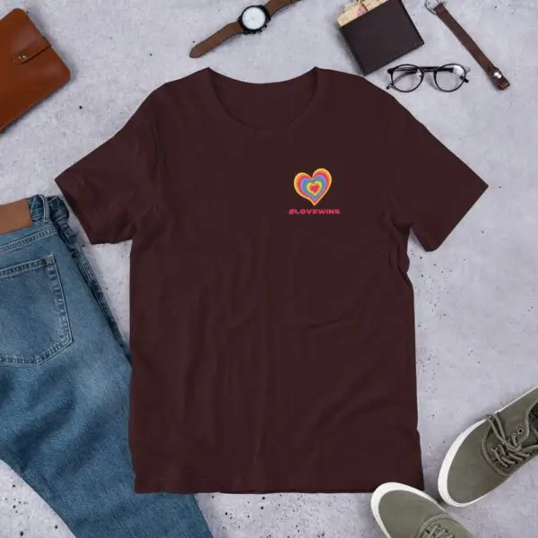 Love Wins Heart LGBTQIA Pride Short-Sleeve Unisex T-Shirt - Image 3