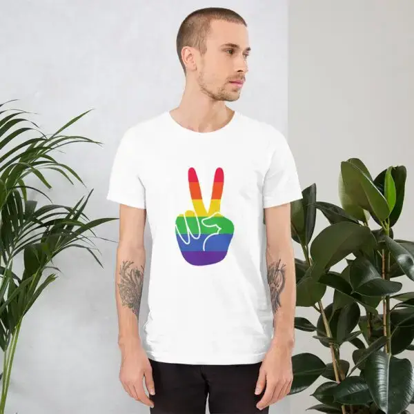 Peace & Gay LGBTQIA Pride Short-Sleeve Unisex T-Shirt - Image 9