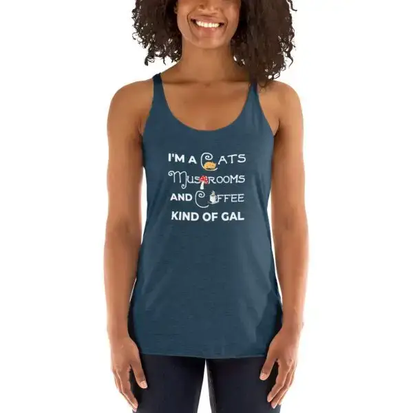Cats, Mushrooms, Coffee Kinda Gal Women's Racerback Tank - Image 4