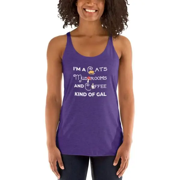 Cats, Mushrooms, Coffee Kinda Gal Women's Racerback Tank - Image 5