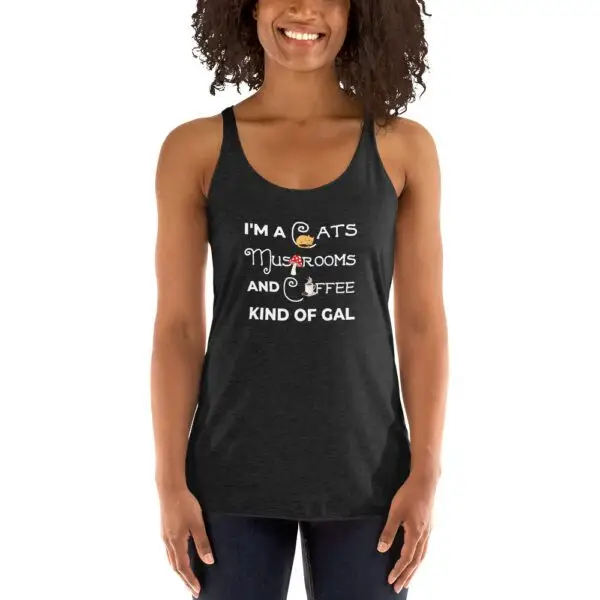 Cats, Mushrooms, Coffee Kinda Gal Women's Racerback Tank - Image 2