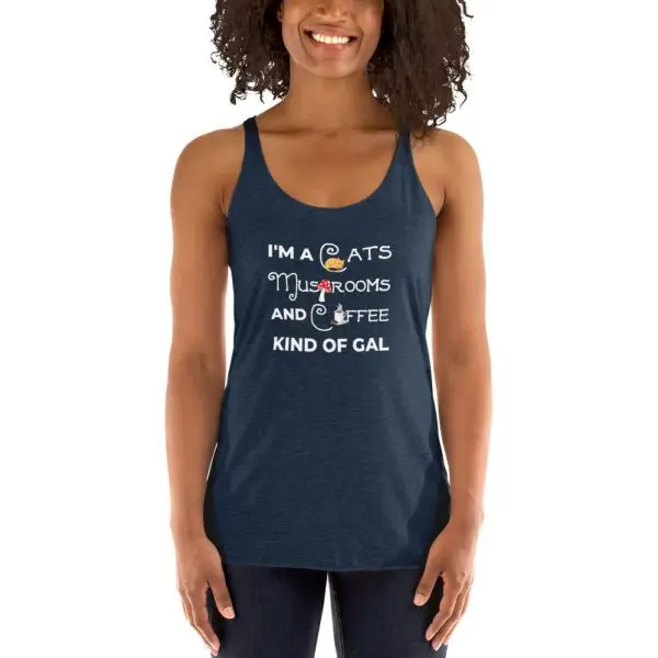 Cats, Mushrooms, Coffee Kinda Gal Women's Racerback Tank - Image 3