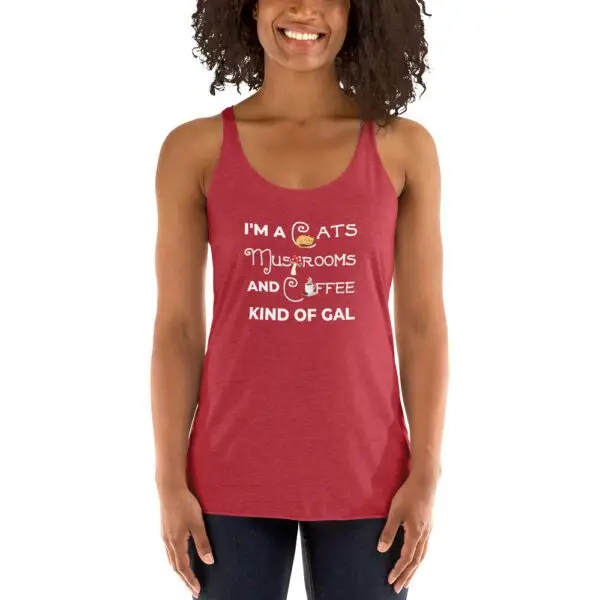 Cats, Mushrooms, Coffee Kinda Gal Women's Racerback Tank - Image 6