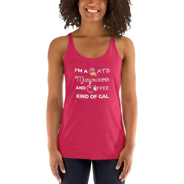 Cats, Mushrooms, Coffee Kinda Gal Women's Racerback Tank - Image 7