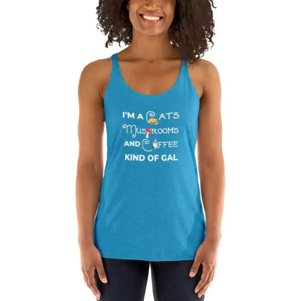 Cats, Mushrooms, Coffee Kinda Gal Women's Racerback Tank - Image 10