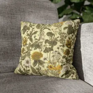 Botanical Bliss Herbal Faux Suede Square Pillow Case