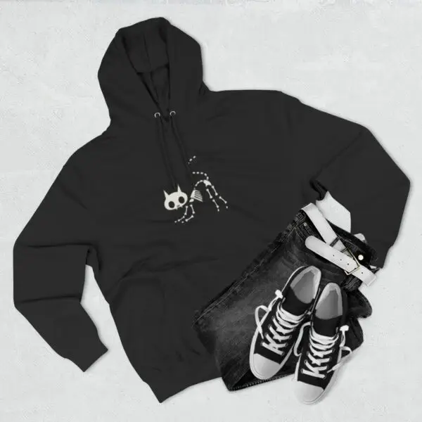 Bony Whiskers Skeleton Kitty Unisex Premium Pullover Hoodie - Image 3