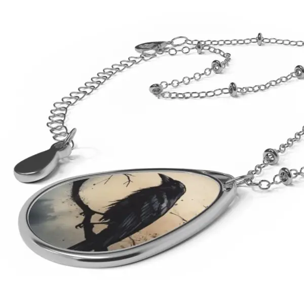Gothic Raven Silouette Oval Necklace - Image 3