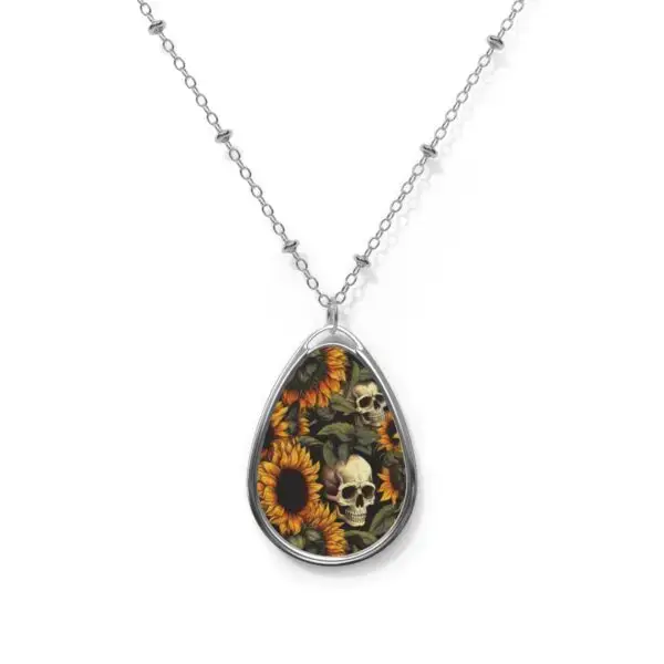 Skulls and Sunflowers Oval Necklace
