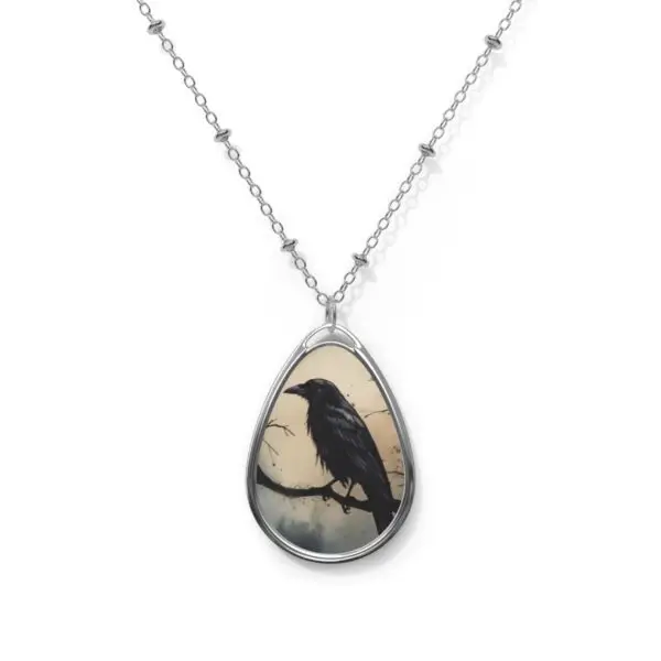 Gothic Raven Silouette Oval Necklace