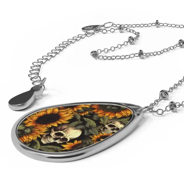 Skulls and Sunflowers Oval Necklace - Image 3