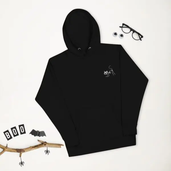 Bony Whiskers Skeleton Kitty Embroidered Unisex Hoodie - Image 2