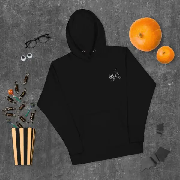 Bony Whiskers Skeleton Kitty Embroidered Unisex Hoodie