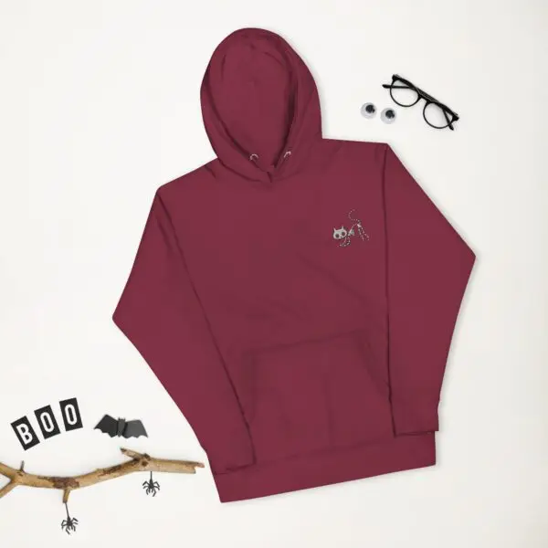 Bony Whiskers Skeleton Kitty Embroidered Unisex Hoodie - Image 6