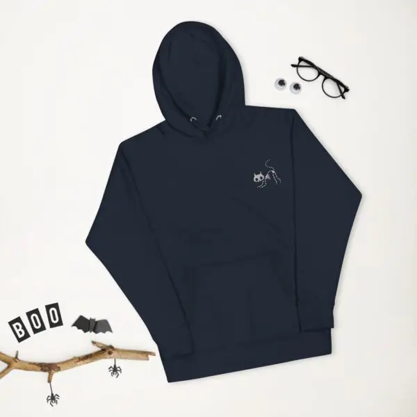 Bony Whiskers Skeleton Kitty Embroidered Unisex Hoodie - Image 4