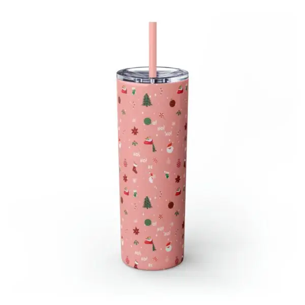 Festive Elegance Skinny Christmas Tumbler with Straw, 20oz - Image 3