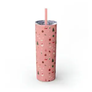 Festive Elegance Skinny Christmas Tumbler with Straw, 20oz