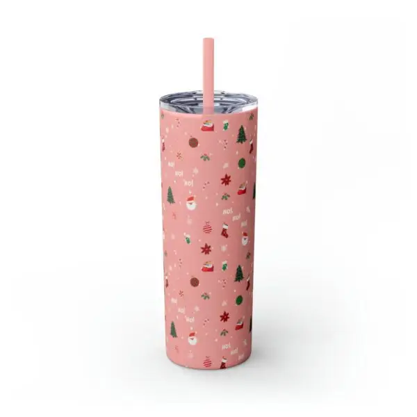 Festive Elegance Skinny Christmas Tumbler with Straw, 20oz