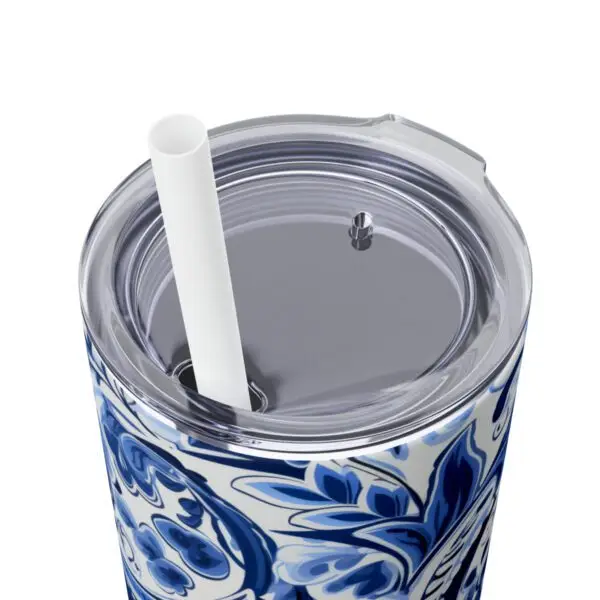 Blue & White Paisley Skinny Tumbler with Straw, 20oz - Image 7