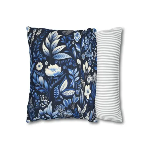 Deep Blue Botanical Faux Suede Square Pillow Case - Image 2