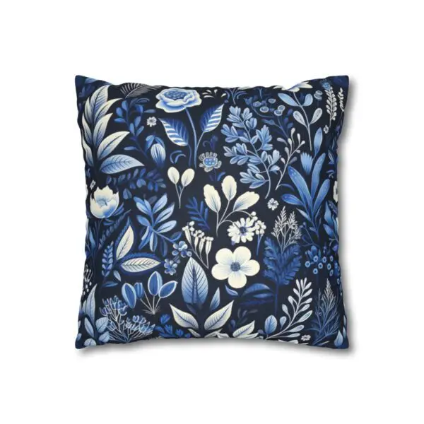 Deep Blue Botanical Faux Suede Square Pillow Case - Image 3