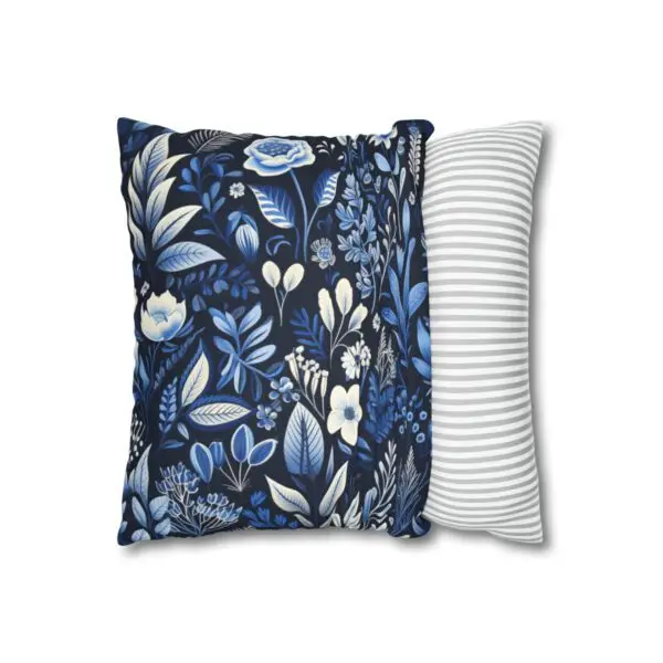 Deep Blue Botanical Faux Suede Square Pillow Case - Image 4