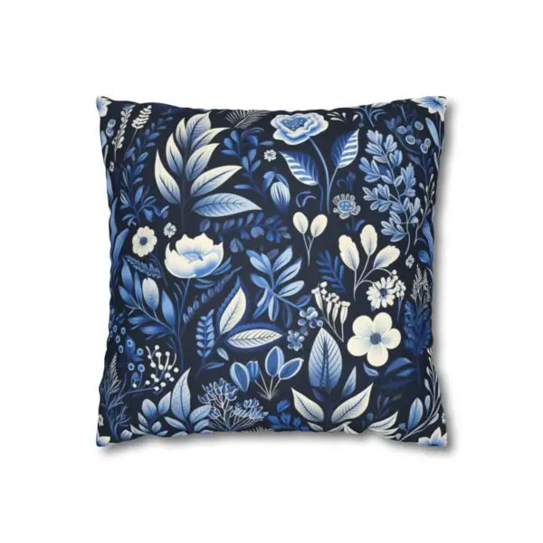 Deep Blue Botanical Faux Suede Square Pillow Case