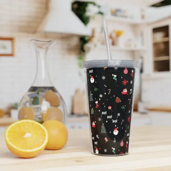 Festive Cheer Plastic Christmas Tumbler with Straw