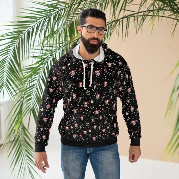 Black Nocturnal Yuletide Unisex Pullover Hoodie (AOP) - Image 5
