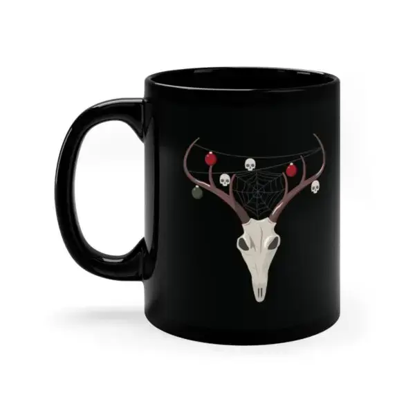 Reindeer Necromancy Goth Holiday 11oz Black Mug - Image 2