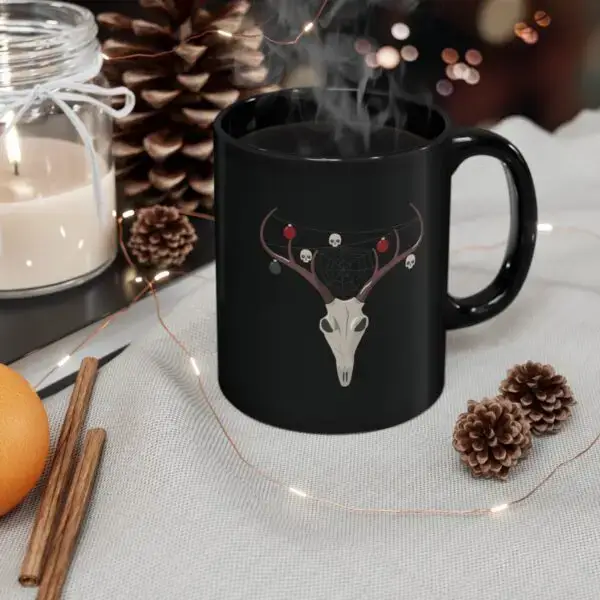 Reindeer Necromancy Goth Holiday 11oz Black Mug - Image 4