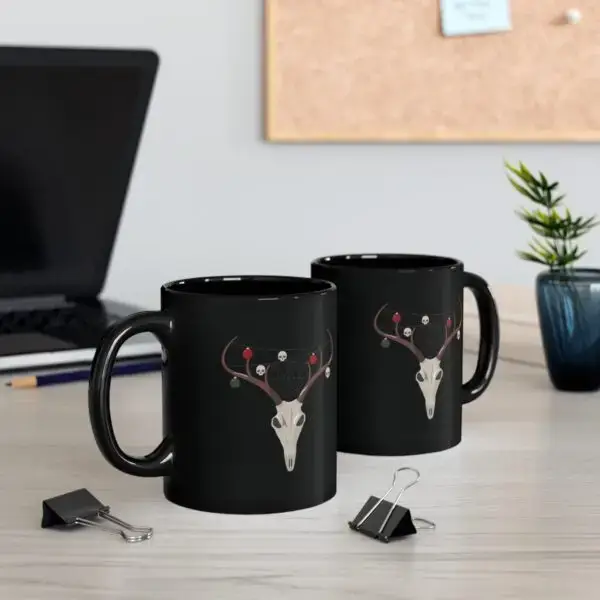 Reindeer Necromancy Goth Holiday 11oz Black Mug - Image 5