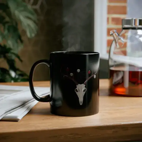 Reindeer Necromancy Goth Holiday 11oz Black Mug - Image 6