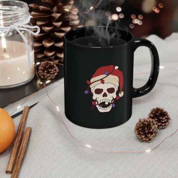 Skulliday Lights Goth Holiday 11oz Black Mug - Image 4