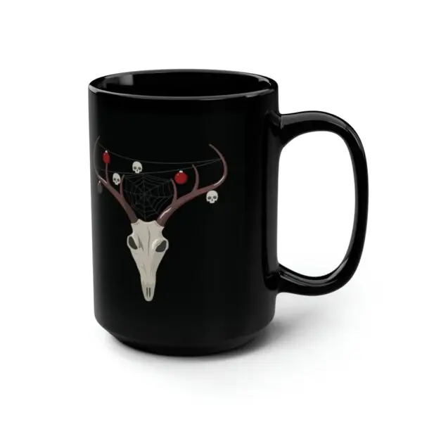 Reindeer Necromancy Goth Holiday Black Mug, 15oz - Image 2