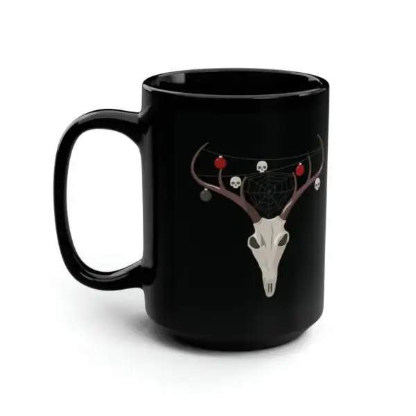 Reindeer Necromancy Goth Holiday Black Mug, 15oz - Image 4