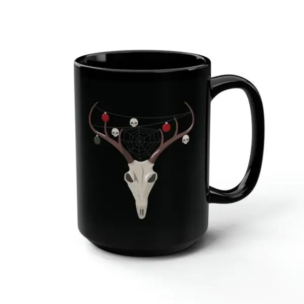 Reindeer Necromancy Goth Holiday Black Mug, 15oz - Image 5