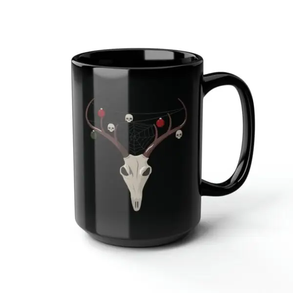 Reindeer Necromancy Goth Holiday Black Mug, 15oz - Image 6