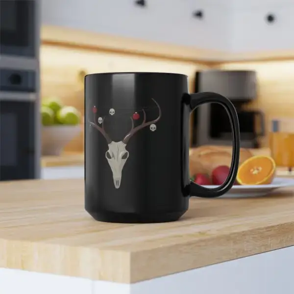 Reindeer Necromancy Goth Holiday Black Mug, 15oz - Image 7