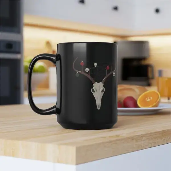 Reindeer Necromancy Goth Holiday Black Mug, 15oz - Image 8