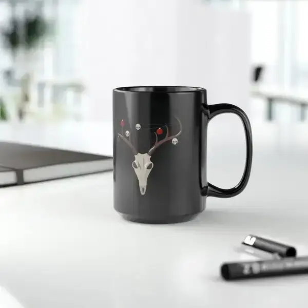 Reindeer Necromancy Goth Holiday Black Mug, 15oz - Image 9