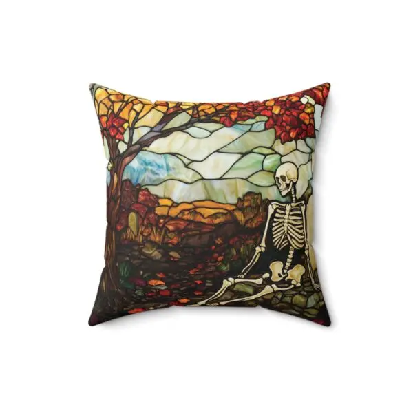 Autumn Graveyard Skeleton Faux Suede Square Pillow Case - Image 5
