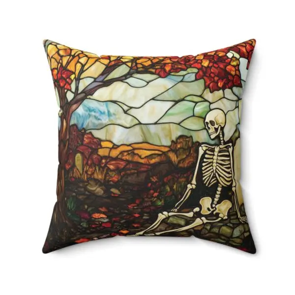 Autumn Graveyard Skeleton Faux Suede Square Pillow Case - Image 2