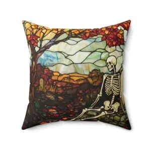 Autumn Graveyard Skeleton Faux Suede Square Pillow Case