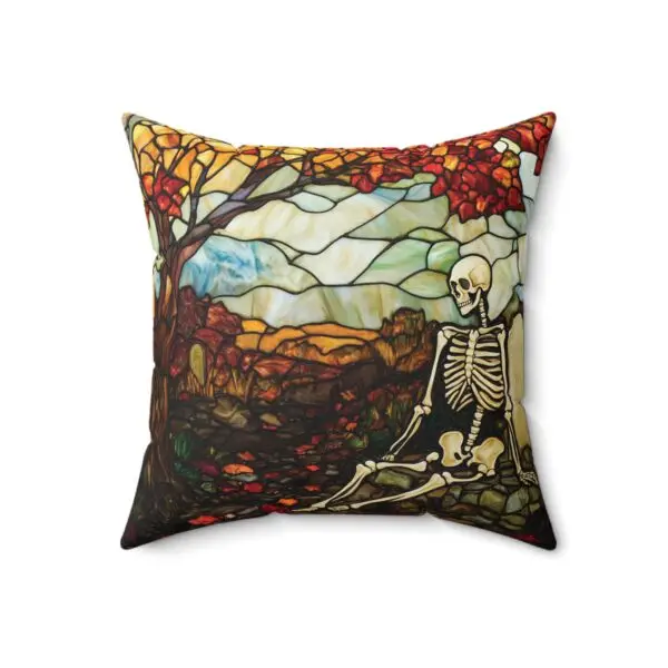 Autumn Graveyard Skeleton Faux Suede Square Pillow Case - Image 8