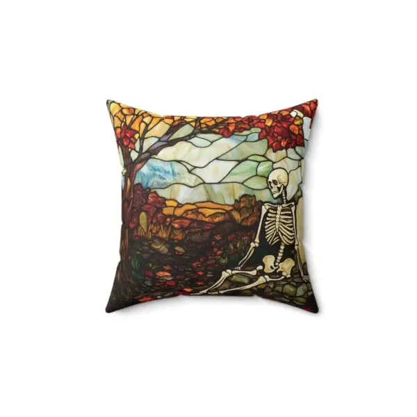 Autumn Graveyard Skeleton Faux Suede Square Pillow Case - Image 4
